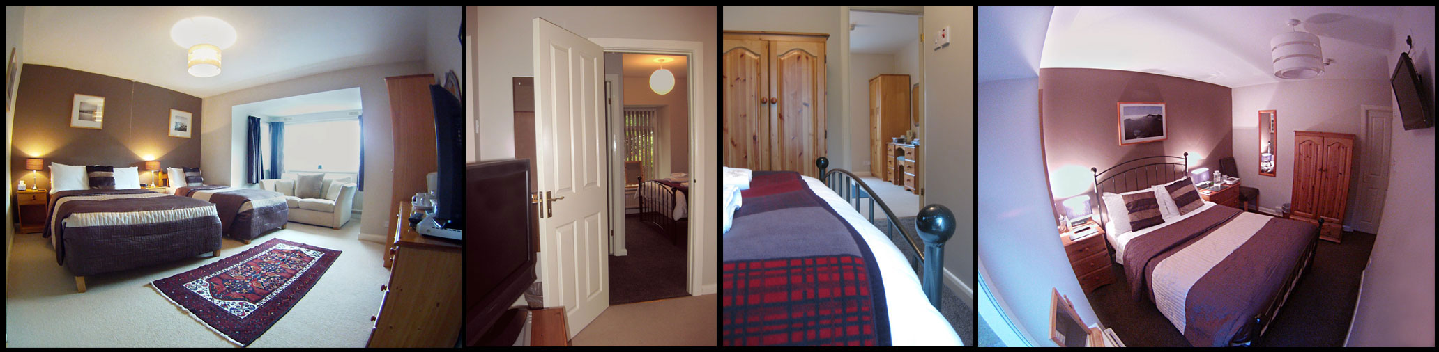 Four images showing how rooms 5 and 6 open up to make a great family suite that sleeps five people.